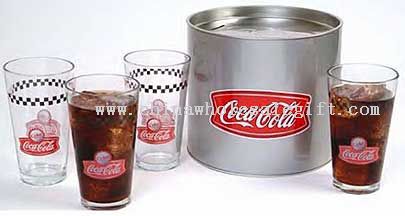 Coca-Cola Tumbler Set in Tin Penny Bank Set 4 16 oz