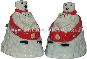 Polar Bears Sledding Coca-Cola Salt Pepper Shakers