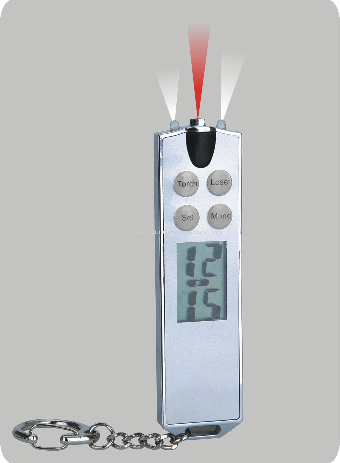 Key Chain with Clock and Laser Light