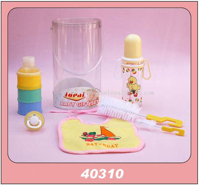 1PCS 8OZ BOTTLE POWDER PUFF BIB BRUSH SET PACIFIER PVC CAN