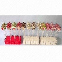 Wood and Felt Star Stick Set of 24 Christmas Decoration of 6.5cm Star images