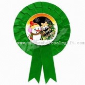 Christmas Rosette Made of Single-faced Polyester Satin Ribbon with Ruffle-pleated Oval images