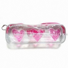 Glitter PVC Pouch with Color Liquid Inside the Heart Shape and Zipper images