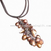 Brown Leather Necklace with Pearl Shell Grapes Pendant images