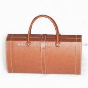 Brown PU Leather Gift Wine Handbag with Two Wine Accessories images