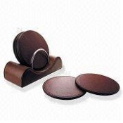 Zinc-alloy Coasters with Holder in Imitation Leather Design images