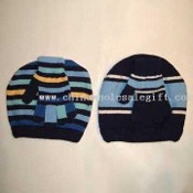 Varsity Striped Knit Cap and Gloves Set Made of Acrylic Yarn images