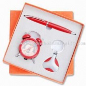 Three-piece Stationery Gift Sets, Includes Alarm Clock, Keychain and Ballpoint Pen images