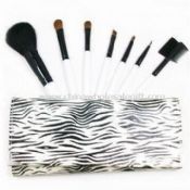 Cosmetic Brush Set with Birch Wood Handle and Artificial Leather Bag images