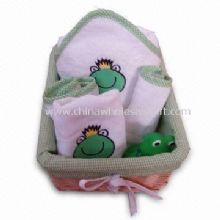 Baby Gift Set with Embroidered Design and Willow Basket Package Made of 100% Cotton Terry images