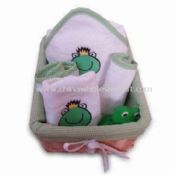 Baby Gift Set with Embroidered Design and Willow Basket Package Made of 100% Cotton Terry images