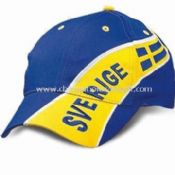 Light-brushed Cotton Twill Sports Cap with Printed Design, Embroidered Flag on Front and Peak Panel images