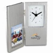 24-hour Rush Cardin Clock with Photo Frame and Hinged Brushed Finish images