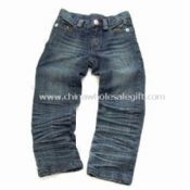 Blue Relaxed Unisex Denim Jeans with Zipper Back Pockets and 3 Inches Turn-up images