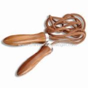 Genuine Leather Jump Rope with Contoured and Polished Lightweight Wooden Handles images