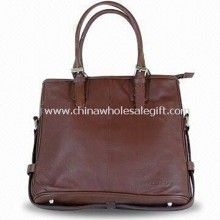 Leather Handbag with Long Strap for Shoulder and Short for Hand images