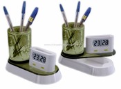 Multifunctional Pen Holder with Clock and Clip Container images