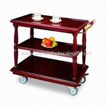 Food Trolley, Made of Brass Wood and Stainless Steel, Suitable for Hotels and Restaurants images