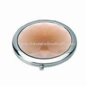 Round Cosmetic Mirror Made of Metal and Crystal Stone Material images