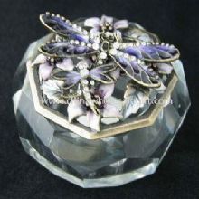 Dragonfly Trinket Box Made of Anti-brass with Epoxy and Crystal Base images