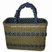 Corn Husk Beach Bag with Paper Straw Handle and Fabric images