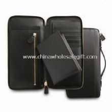 Black PU Leather Travel Wallet with Zippered Pocket for Currency images