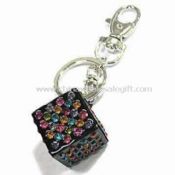 Block-shaped Metal Keychain Decorated with CZ Stones images