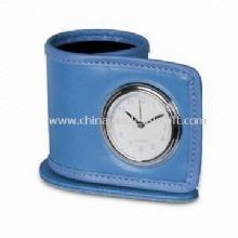 Desk Clock with Pen Holder Made of PU Material images