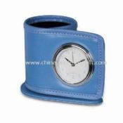 Desk Clock with Pen Holder Made of PU Material images