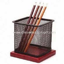 Mesh Pencil Holder with Wooden Base images