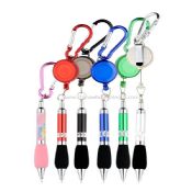 Push action ball point pen with key pull ring and carabiner images