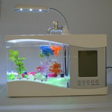 LED light USB Mini acrylic Fish Tank with LCD Calendar clock images