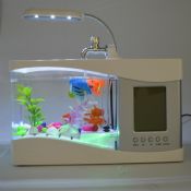 LED light USB Mini acrylic Fish Tank with LCD Calendar clock images