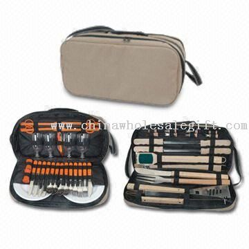 Outdoor Tool Set with Stainless Steel BBQ Tools with Wooden Handle