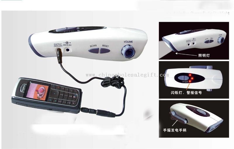 Hand power flashlight w/moble charger and radio&alarm