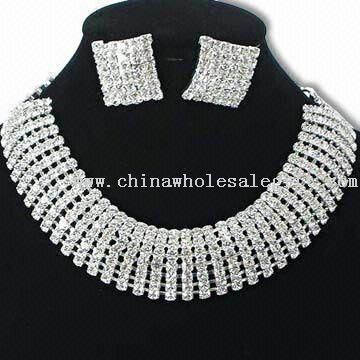 Costume Jewelry Set/Necklace/Earrings with Rhodium Plating