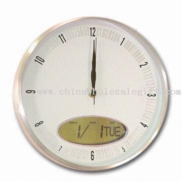Wall Clock with LCD Calendar, Made of Metal