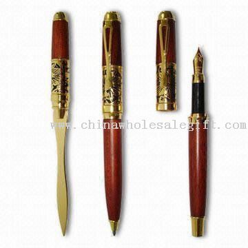 Wooden Letter Opener, Ball/Roller/Fountain Pen Sets, Measuring 140 x 12mm