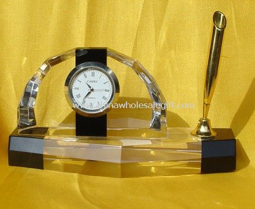Crystal Clock& Watch with Pen Holder