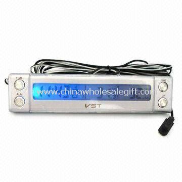 LCD Car Clock with Indoor/Outdoor Thermometer and Blue LED Backlight
