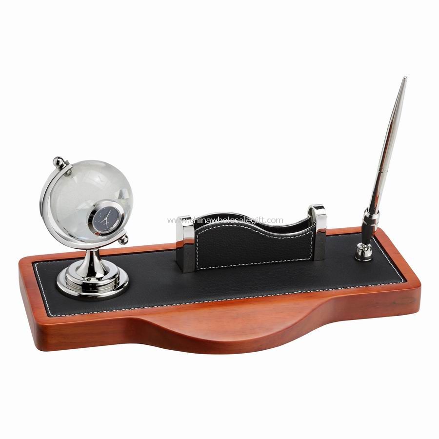 Wooden/Leather Globe Desktop Stationery