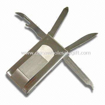 Multifunction Pocket Knife Includes Can Opener, Punch, Nail File and Money Clip