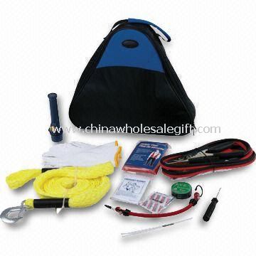 Car Tool Kit, Includes Fiber Bag, Cable Booster, Flashlight, Cotton Gloves, Safety Hammer and Wrench