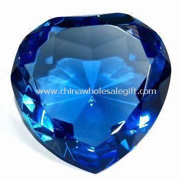 Blue Optic Crystal Heart Diamond Paperweight Decoration