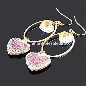 Heart-shaped Drop Earrings Decorated with Rhinestone and Crystal