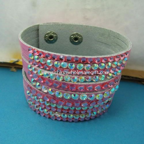11 Row Pink Real Leather Bracelet