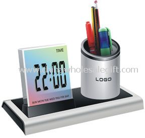Pen holder with clock alarm time