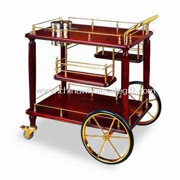 Food Trolley, Available in Brass Wood Color, Measuring 800 x 500 x 830mm