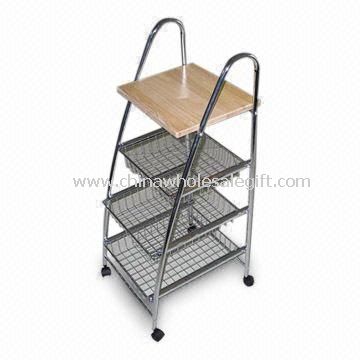 Kitchen Trolley with 4 Tiers and Wooden Board, Measuring 31 x 34 x 77cm