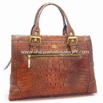Leather Handbag with One Zipper Pocket and Two Organizers